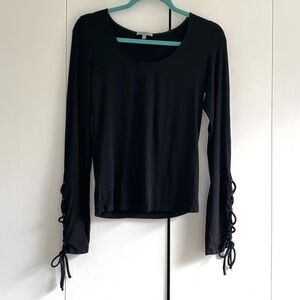 Charlotte Russe Black Long Sleeve Top with Tie Details Size Small